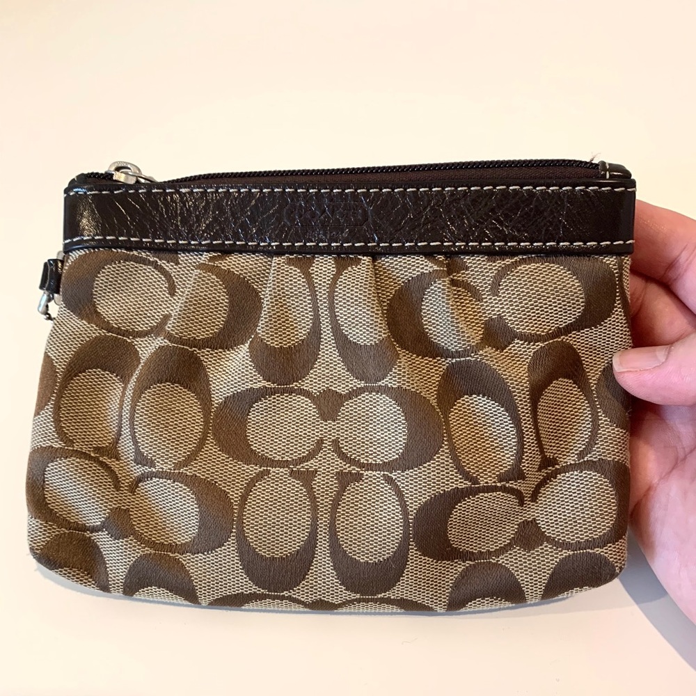 Authentic Coach Signature Print Ruffle Wristlet